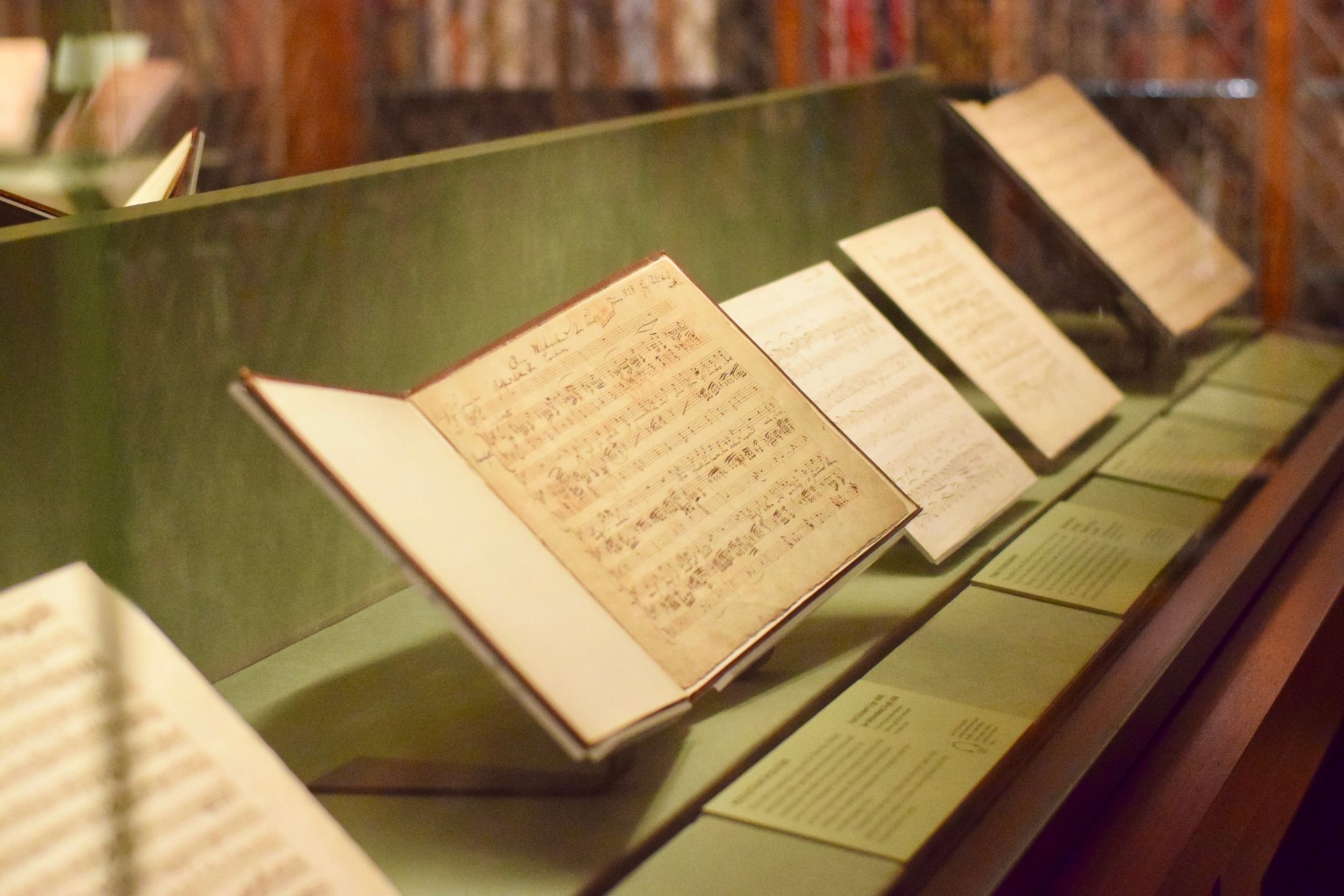 This is a picture of several music manuscripts at Morgan Museum and Library