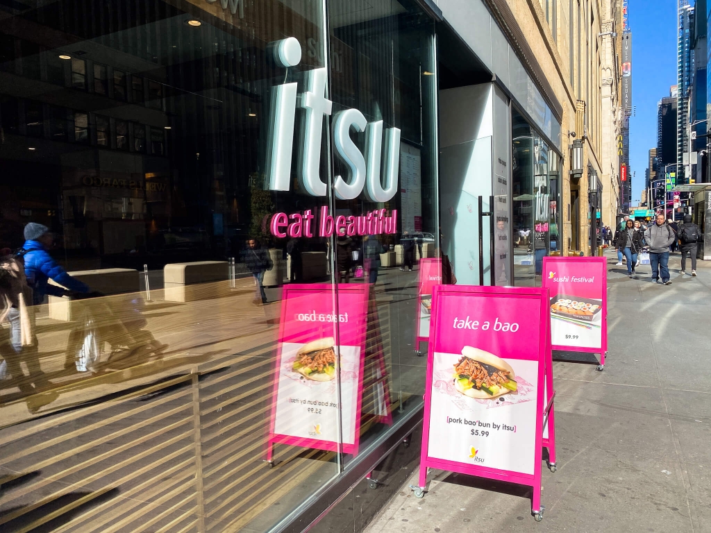 front face of japanese fast food eaten/takeout store its located in garment district mahattan