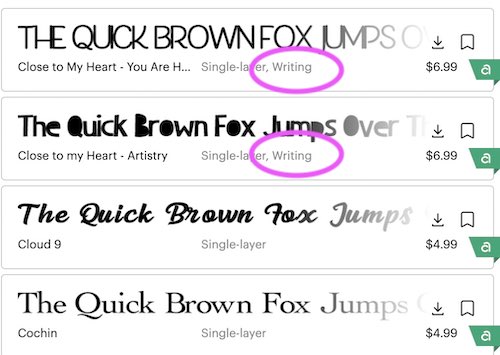 how to find writing style in cricut fonts 